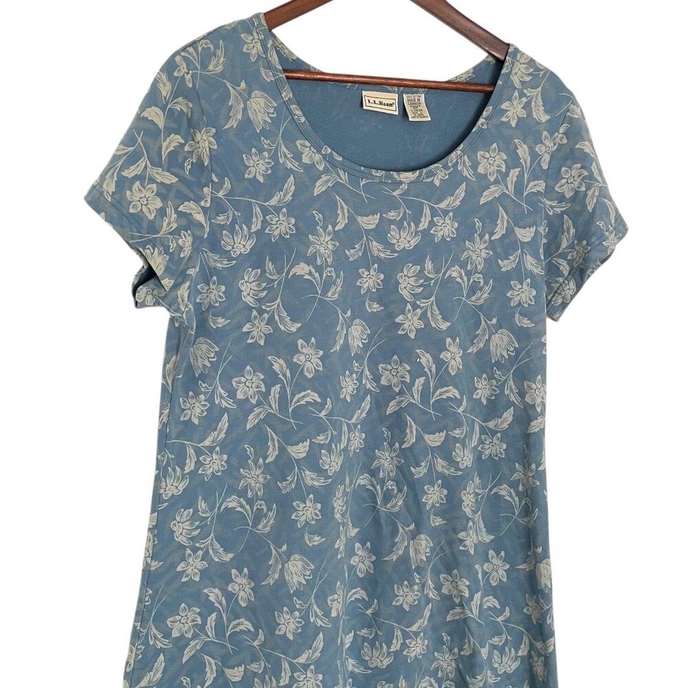 Vintage 90s LL Bean Maxi Sun Dress PL Petite Large Blue Cream Floral Cottagecore